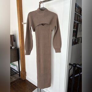 Umgee Women's Brown Knit Long Dress Size Small Long Sleeve Two Piece NWT